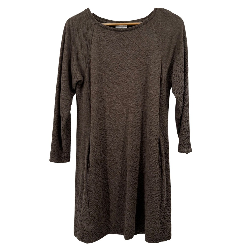 Pure Jill J. Jill Brown Textured Cotton Shift Dress Long Sleeve Pockets Petite S